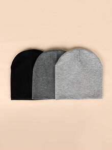 3pcs/Set Solid Color Toddler Beanie Caps For Boys & Girls, Spring/Autumn - Multicolor - View 5