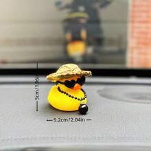 Décoration de canard jaune personnalisée et à la mode pour l'intérieur de la voiture, chapeau de paille + lunettes de soleil mode en forme de cœur, accessoires de décoration pour le tableau de bord de la voiture - A - Voir 7