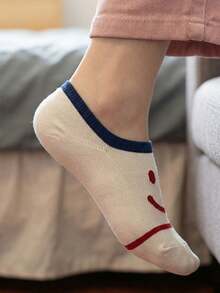 5 pares de calcetines invisibles casuales, finos y transpirables con diseños de caras sonrientes de dibujos animados para mujeres, en estilos aleatorios, de corte bajo, en estilo europeo y americano, adecuados para el verano - Multicolor - Ver 4