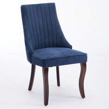 Rayon Cloth Flocking Linen Dining Chairs Channel Kitchen Dinner Chair Comfy Fabric Upholstered Accent Chair For Dining Room With Curved Solid Wood Legs,Set Of 2 (Blue), DE1847BL - Blue - View 5