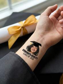 Custom Graduation Temporary Tattoo Stickers, Personalized Photo Design, Fun Celebration Style Graduation Tattoos For Party Favors Decor, Customized Name Face Tattoo Decal Keepsake Gift, Customizable Text Grad Party Favor For Friends Classmates Family Graduation Season - Multicolor - View 7