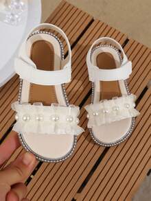 New Princess Crystal Rhinestone Sandals, Girls Flat Thick Bottom Soft Sole Toddler Shoes, Versatile & Comfortable, Suitable For Big Kids & Plus Size - White - View 2
