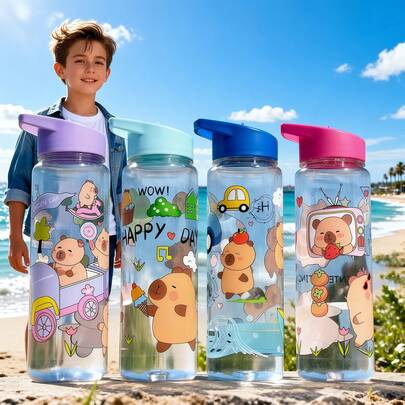 Bình nước thể thao hình chuột lang nước hoạt hình dễ thương 800ml dành cho thanh thiếu niên, cốc nước dung tích lớn, chống rò rỉ, có ống hút, chống sốc và chịu nhiệt, thích hợp cho trẻ em.