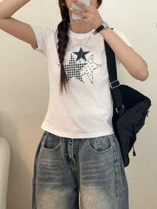 Short-Sleeved T-Shirt For Women, Summer, Round Neck, Loose Top - trắng - Xem 3