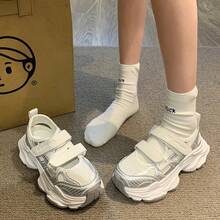 Zapatillas de plataforma de moda estilo "dad" con cierre de , transpirables y versátiles que aumentan la altura para mujeres - Plateado - Ver 3