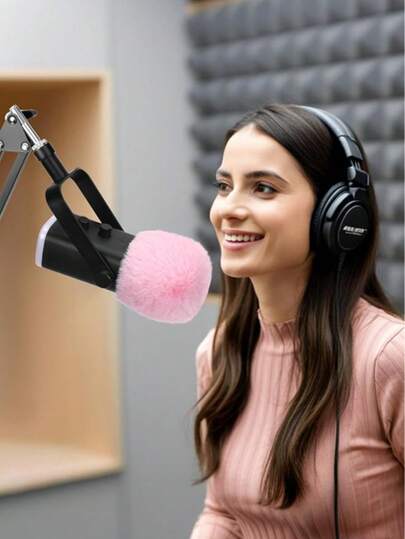 Blue Ye Ti Pop Filter - Microphone Cover, Furry Wind Muff, Mic Windscreen For SoloCast | Ye Ti | Nano | Fifine AM8 | Seiren / V3 Mini And More USB Mics, Pink