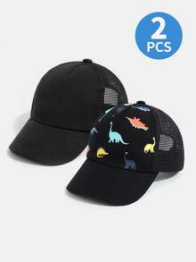 2/3 piezas Gorra de béisbol de malla con estampado de dinosaurio para niños pequeños de 2 a 7 años, sombrero de sol ajustable y transpirable para verano, gorra trucker para niños pequeños, para juegos al aire libre, deportes, playa, regalo de cumpleaños - gorra de béisbol de red - Ver 24