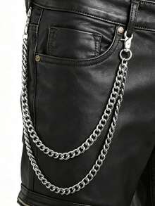 1pc Fashion Multi-Layer Chain Pants Chain, Hip Hop Metal Waist Chain, Versatile Personalized Jeans Chain, Suitable For Daily Wear - Silver - View 1