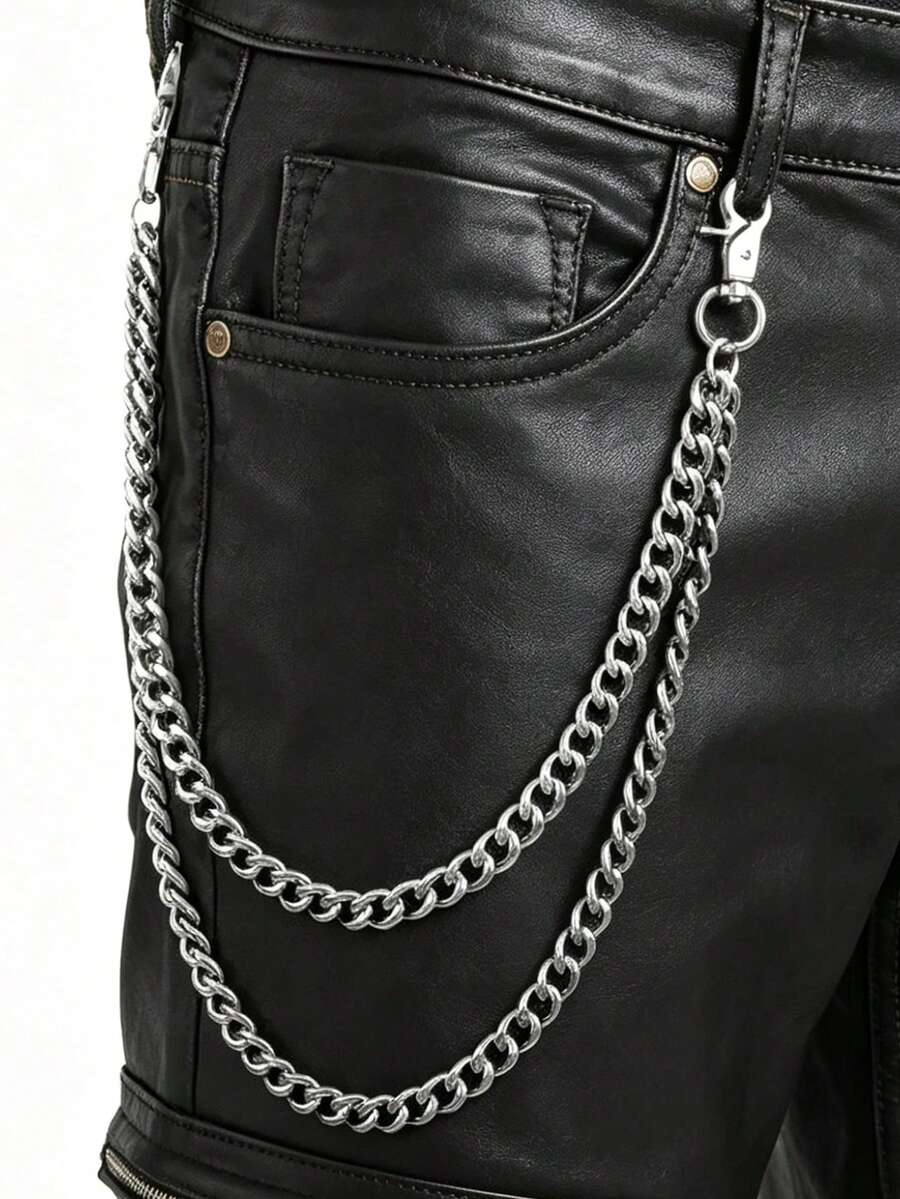 1pc Fashion Multi-Layer Chain Pants Chain, Hip Hop Metal Waist Chain, Versatile Personalized Jeans Chain, Suitable For Daily Wear - Silver - View 1