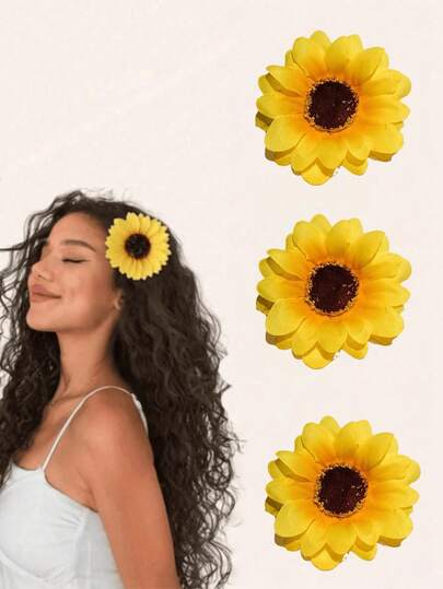3件套女士休闲度假波西米亚向日葵发夹，爪夹，发卡，发夹，女士发饰，头部饰品，发卡
