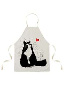 1pc Cartoon Cat Pattern Single-Sided Printed Apron, Unisex Home Kitchen Neck-Tie Apron, Home Decor Cooking Protective Apron - Multicolor - View 8
