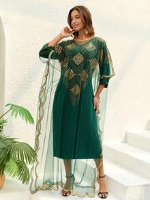 JINLICX Vestito copri-costume in chiffon leggero e traspirante verde muschio taglie forti per donna, adatto per vacanze al mare - Verde Scuro - Visualizzare 5