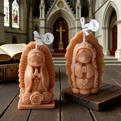 1/5pcs Prayer Girl Soy Wax Candle, Virgin Mary Shaped Candle, Holiday Decor, DIY Angel Scented Candle, Suitable For Home Decor, Holiday Party, Gift Giving And Photography Props. Long-Lasting Fragrance Candle