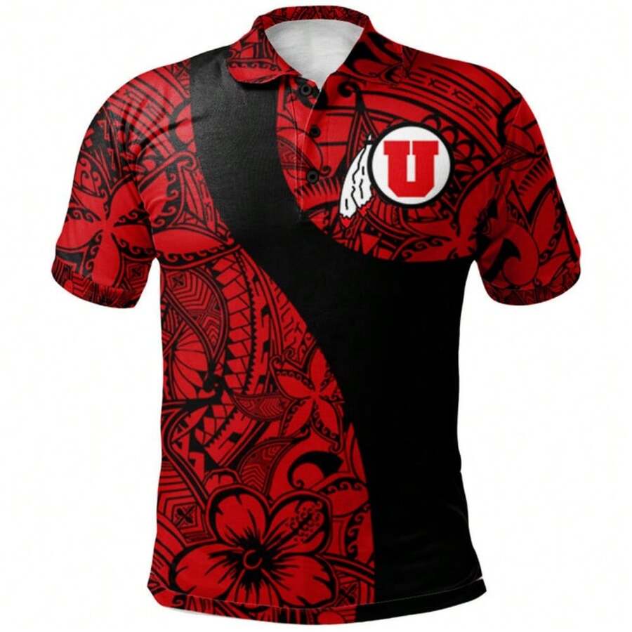 Utah Utes Red Black Polynesian Polo Shirt - 彩色 - 查看 1