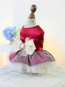 1pc Pet Clothes Dog Cat Apparel Small Dog Puppy Clothing Wedding Dress Series Margaret Princess Dress - Ruby Red - Multicolor - View 5