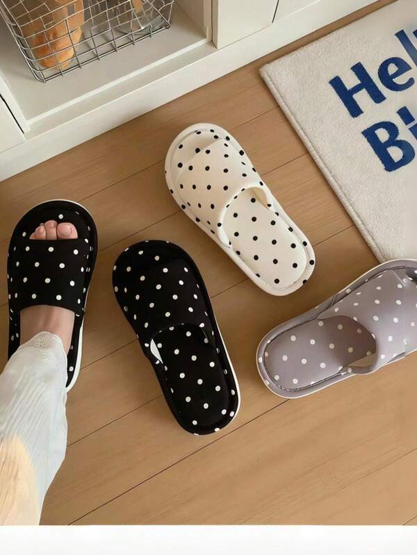 1 đôi dép lê chấm bi tối giản, chống trơn trượt, thoáng khí, phù hợp cho mọi mùa, đế mềm chống trơn trượt, dép đi trong nhà thoải mái.