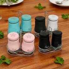 Retro Black And White Glass Spice Jars: 2-Piece Farmhouse Style Salt And Pepper Jars, Stainless Steel Lid With Handle, Kitchen Salt And Pepper Powder Jar With Iron Rack, Stainless Steel Glass Sprinkler, 4oz Spice Jar - Nhiều màu - Xem 10