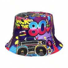 1pc Summer New Beach & Street Casual Hat, Reversible 80s Printed Bucket Hat Unisex - A - View 7