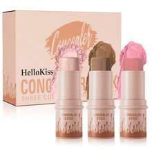 HelloKiss Bộ 3 thỏi trang điểm: kem highlight lấp lánh, má hồng kem, thỏi tạo khối lì, tạo hình khuôn mặt mượt mà, chống nước, chống mồ hôi, lâu trôi, hiệu ứng căng bóng tự nhiên, dễ tán, thoáng da, dùng hàng ngày, du lịch, quà tặng ngày lễ cho nữ - Nhiều màu - Xem 13