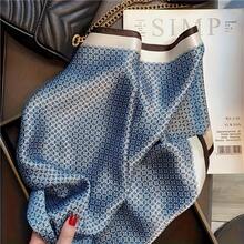 Blue Faux Silk Women's Square Scarf, Soft And Comfortable Silky Fabric, Suitable Dressing And Can Be Worn Casual Outings And Dates In All Seasons - 藍色 - 查看 3