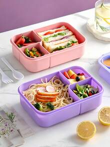1pc Lunch Box With 3 Compartments, Microwave Bento Box, Suitable For Office, School, Picnic, Travel - Multicolor - View 3