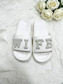Women's Bridal Pearl Rhinestone Slippers, Comfortable Glittery Slides For Brides, Perfect Gifts For Weddings, Bridal Showers And Bachelorette Parties - White - View 7