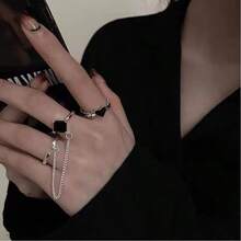 Bộ 3 chiếc, nhẫn kim cương vuông đen kiểu dáng tối giản Châu Âu và Mỹ, nhẫn kết hợp, nhẫn hình trái tim thời trang phong cách Indie dành cho nữ. - Nhiều màu - Xem 4