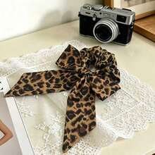 2个/1个豹纹蝴蝶结发圈，法式休闲低马尾发绳，大气日常通勤性感风发饰 - 彩色 - 查看 1