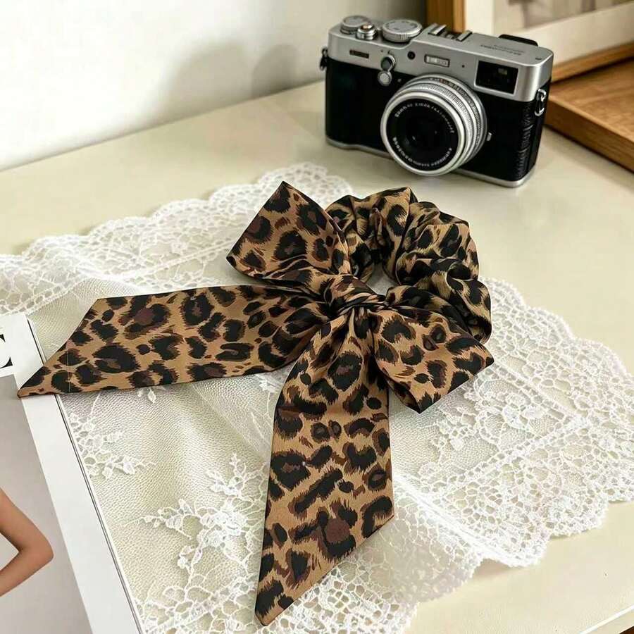 2个/1个豹纹蝴蝶结发圈，法式休闲低马尾发绳，大气日常通勤性感风发饰 - 彩色 - 查看 1