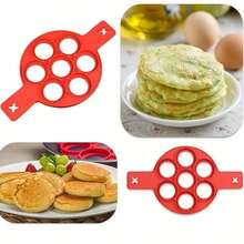 1pc Silicone Non-Stick Pancake & Egg Maker - 4 Cup Round Cooking Tool, Easy Baking And Frying, Red, Kitchen Essential, Mini Pancake Maker - Red - View 5