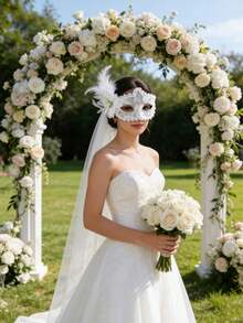 1 Stück Spitzenblumen Gesichtsmaske, Brautaccessoire, sexy weiße Spitze & Blumen Halbgesichtsmaske für Maskenball, Party Kostüm Dekoration - mehrfarbig - Übersicht 6
