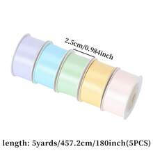 5 Rolls Colorful High Density Polyester Satin Ribbon, Soft Texture, Suitable For Flower Gift Wrapping, Fruit & Blue Decor Bows, Cake Baking Packaging Tapes, Handmade Sewing Craft DIY Bow Ribbons - Style 1 - View 7