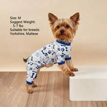 PETSIN 1pc Cute Cartoon Dog Pajamas, Soft Printed Pet Pajamas, Anti-Shedding Medium Elasticity Pajamas, Suitable For Small And Medium Dogs - Blue - View 11