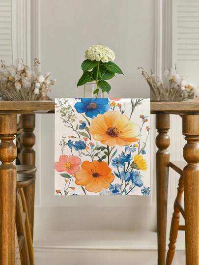 1pc Vibrant Floral Pattern Table Runner, Microwave Dust Cover, Protective Cover, Rectangular Tablecloth, Washable, Suitable For Home Dinner, Coffee Table, Durable Kitchen And Dining Room Decor, Dining Table Decoration For Party And Scene, Home Decor, Kitchen Dining Table Runner, Outdoor Patio Table Decor, Fireplace Mantel Scarf