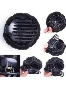1 pieza Clip para el cabello con imitación de flor negra natural, Clip de flor de cabello sintético, Extensión de cabello, Pinza para moño, Clip de banana para el cabello - Negro - Ver 3