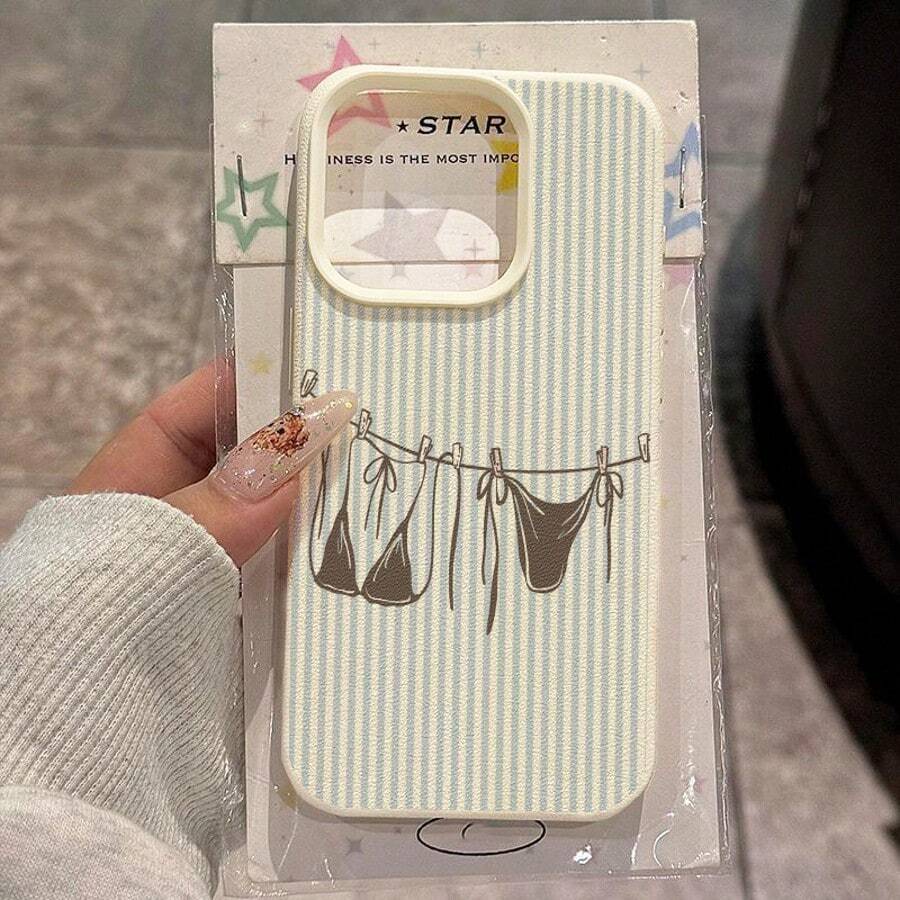 1個 TPU材質清新藍色條紋蝴蝶結比基尼圖案手機殼，適用於 iPhone 17 Pro Max/17/16 Pro Max/15/13/12/11, S20 FE/A15/S24/A55, Note 11/Note 12/Note 13 Pro，全包防摔軟保護套 - 白色 - 查看 1