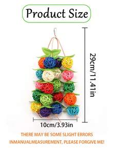 Colorful Parrot Rattan Ball & Leaf Hanging Chew Toy, Cockatiel Macaw Sun Conure Durable Boredom Breaker Cage Accessory (Handmade Rattan Ball Color Randomly Assembled) - View 2