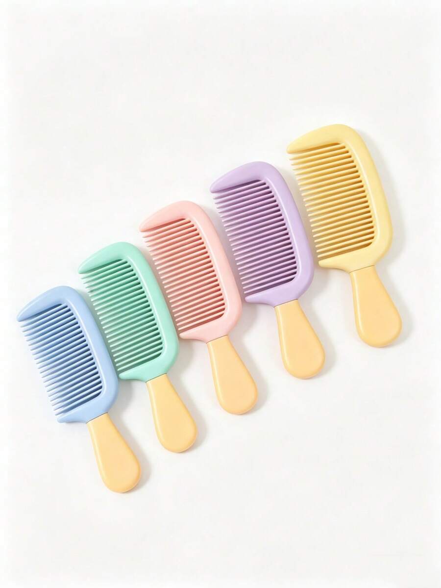 1pc Pastel Color Wide-Tooth Comb, Anti- Hair Brush, Suitable For Curly, Wet, Long Hair, Round Teeth Detangling Massage Scalp Brush, Women/Girls Portable Hairstyling Tool, Suitable For Dorm, Travel, Daily Use - Multicolor - View 1