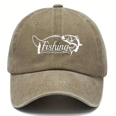 New Vintage Washed Baseball Cap, Distressed Fishing Letter Print, Adjustable Dad Hat, Mixed Colors, Woven Fabric - Hand Washable, Baseball Cap, Duckbill Cap, European And American Style