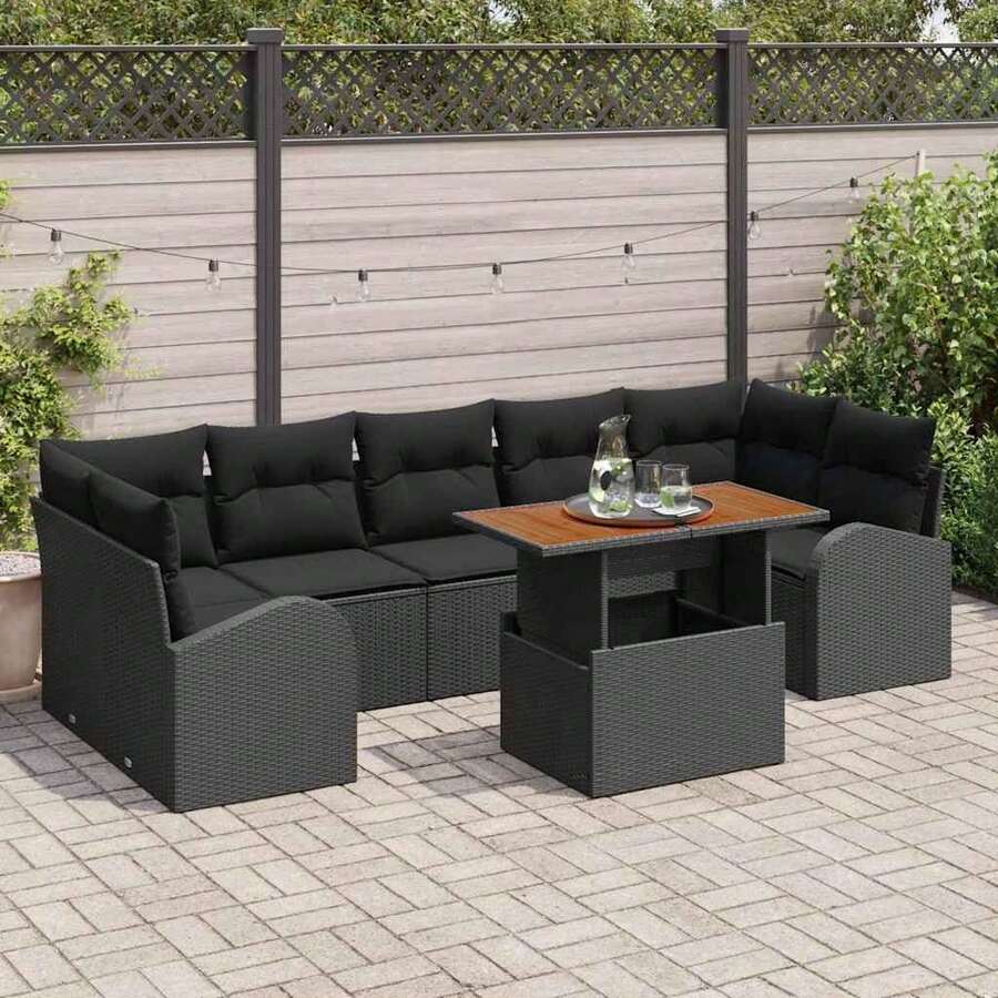 vidaXL Garten-Sofa-Set mit Speicher 8 pcs Schwarz Poly Rattan - Noir - Voir 1