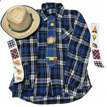 Children's June Festival T-Shirt With Checkered Pattern, Hat, Tie, And Sticker - Blue - View 2