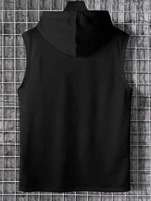 Men's Summer Fashion Casual Drawstring Hooded Vest - 黑色 - 查看 4