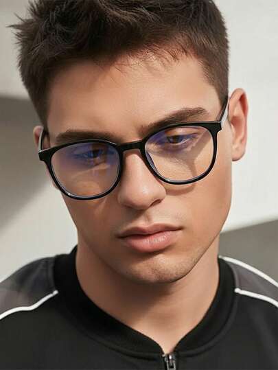 1 Pair Men's Black Square Frame PC Classic Non-Prescription Glasses, Versatile