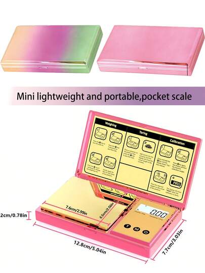  1 pezzo Bilancia elettronica portatile arcobaleno lucida, capacità 200g, misurazione precisa, supporta unità G/Oz/Ct, calibrazione automatica, adatta per gioielli, alimenti, erbe, polveri e monete, display luminoso, design compatto (batteria non inclusa)