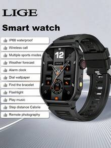 El nuevo smartwatch de LIGE cuenta con una batería de 370mAh, una pantalla HD cuadrada, resistencia al agua, pronóstico del tiempo, reproducción de música, talla grande de 100 funciones de seguimiento de fitness y notificaciones de llamadas. Un smartwatch de fitness multifuncional y elegante. - Ver 2