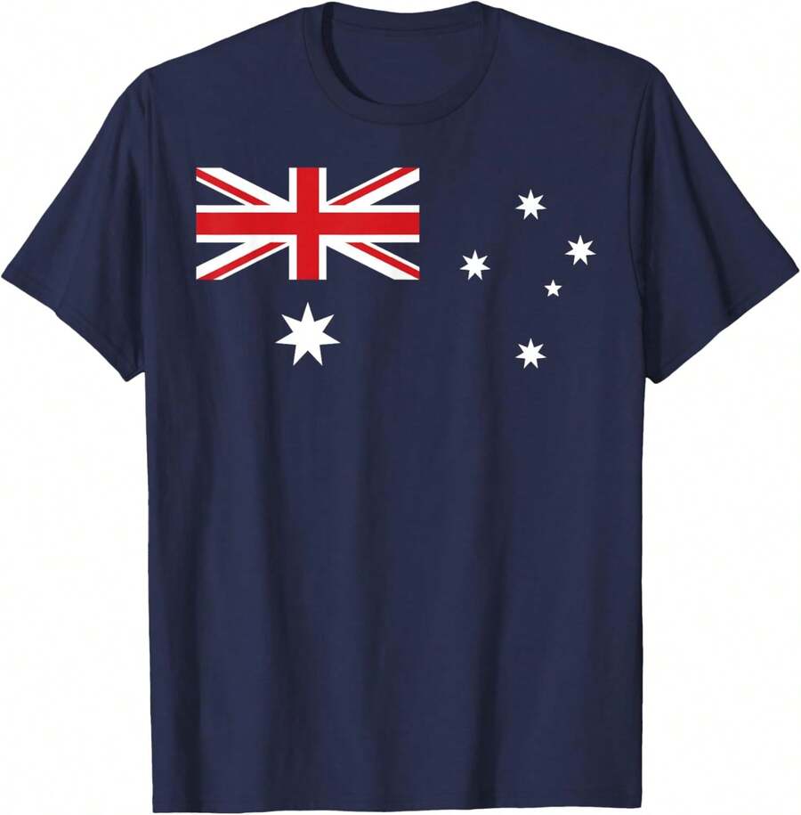Australia Flag Crew Neck Basic Tee For Women, Women's Tops, Tops For Women, Women Clothes, Clothes, Casual Daily Wear, Patriotic Outfits, Summer Outfits, Holiday Wear, Festival Outfits - 款式1 - 查看 1