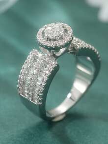 Luxury New Women's Engagement Ring, Featuring Micro-Pave Synthetic White Cubic Zirconia Wedding Band - Silver - View 7