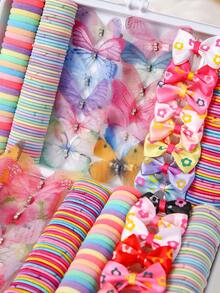 266pcs Colorful Rhinestone Butterfly Minimalist Basic Butterfly Hair Clips, Cute Princess Hair Ties, Elastic & Durable Hair Accessories, Suitable For Daily Use - Multicolor - View 4