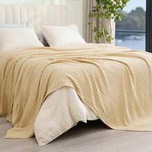 PHF Manta refrescante y transpirable diseño de waffle tamaño individual 60 % rayón derivado de bambú y 40 % algodón para dormir caliente suave ligera lujosa para cama y sofá 168 x 229 cm - Beis - Ver 6
