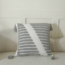 Muted Tone Embroidered Velvet Tasseled Throw Pillow Cover, Boho Nordic Ins Style, Versatile For Living Room & Bedroom - 1PC - View 9